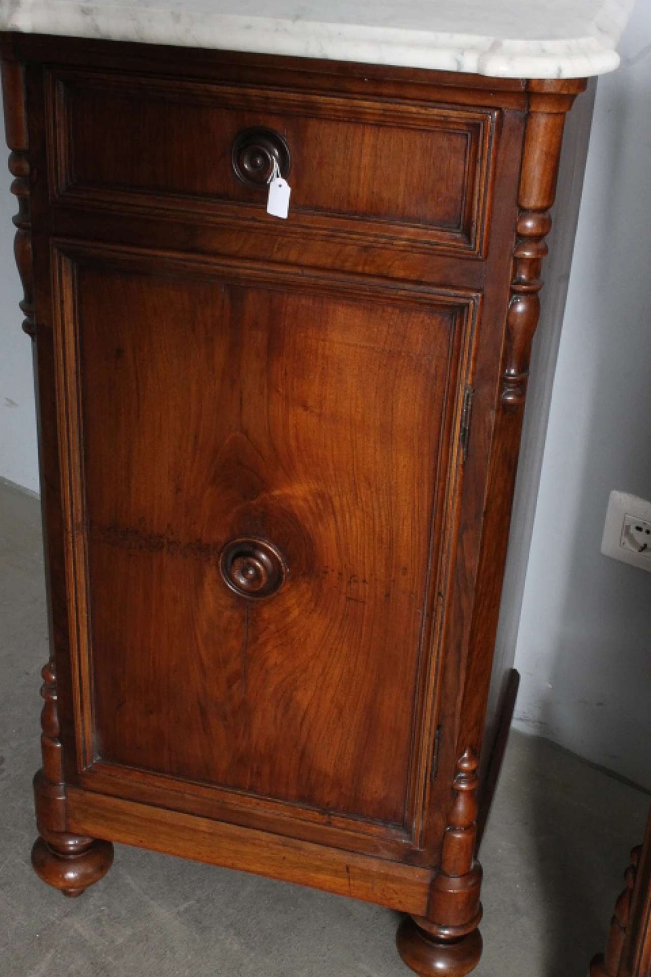 Pair of Louis Philippe bedside tables in walnut & marble, 1870 5