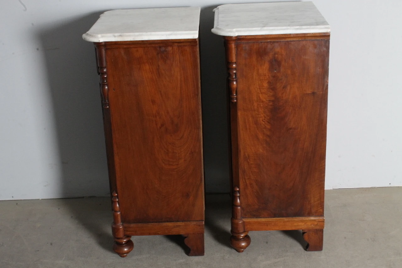 Pair of Louis Philippe bedside tables in walnut & marble, 1870 7