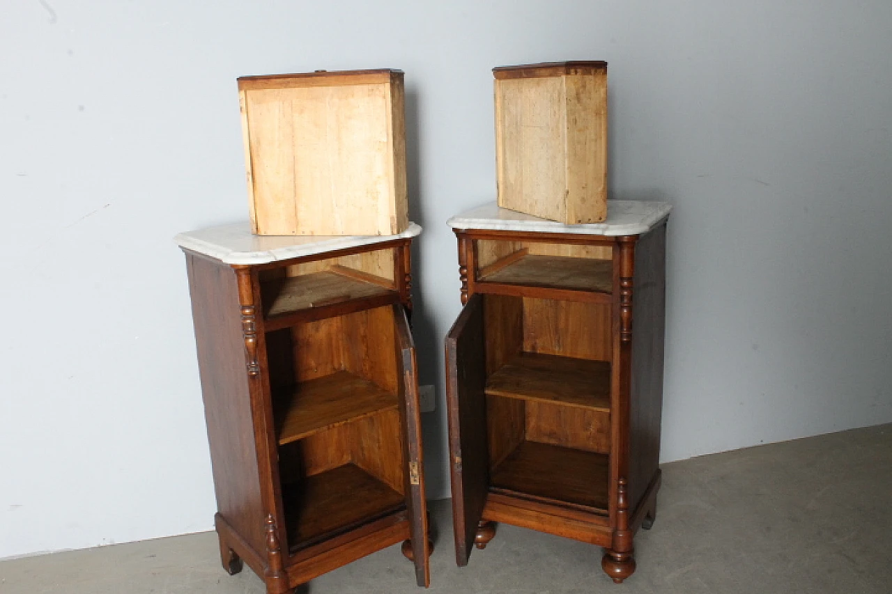 Pair of Louis Philippe bedside tables in walnut & marble, 1870 13