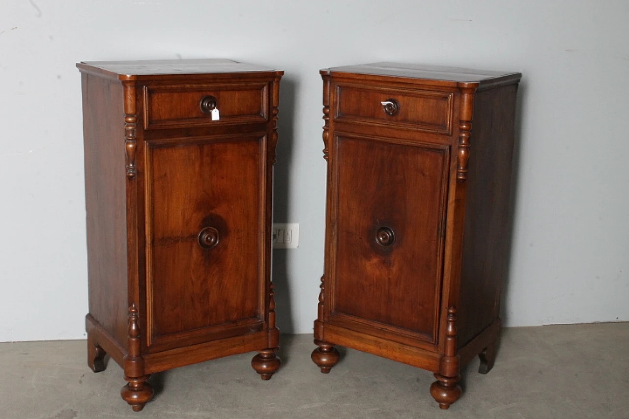 Pair of Louis Philippe bedside tables in walnut & marble, 1870 14