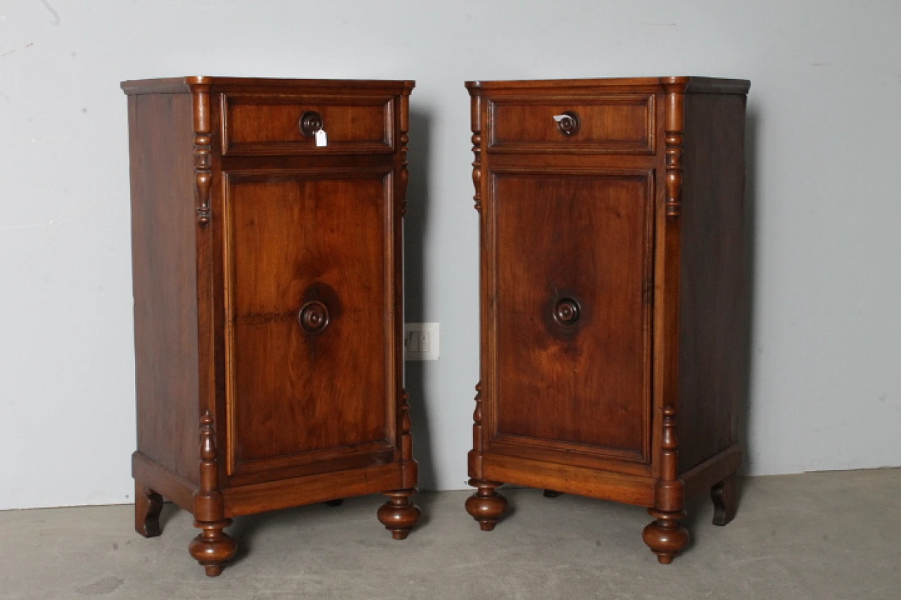 Pair of Louis Philippe bedside tables in walnut & marble, 1870 15