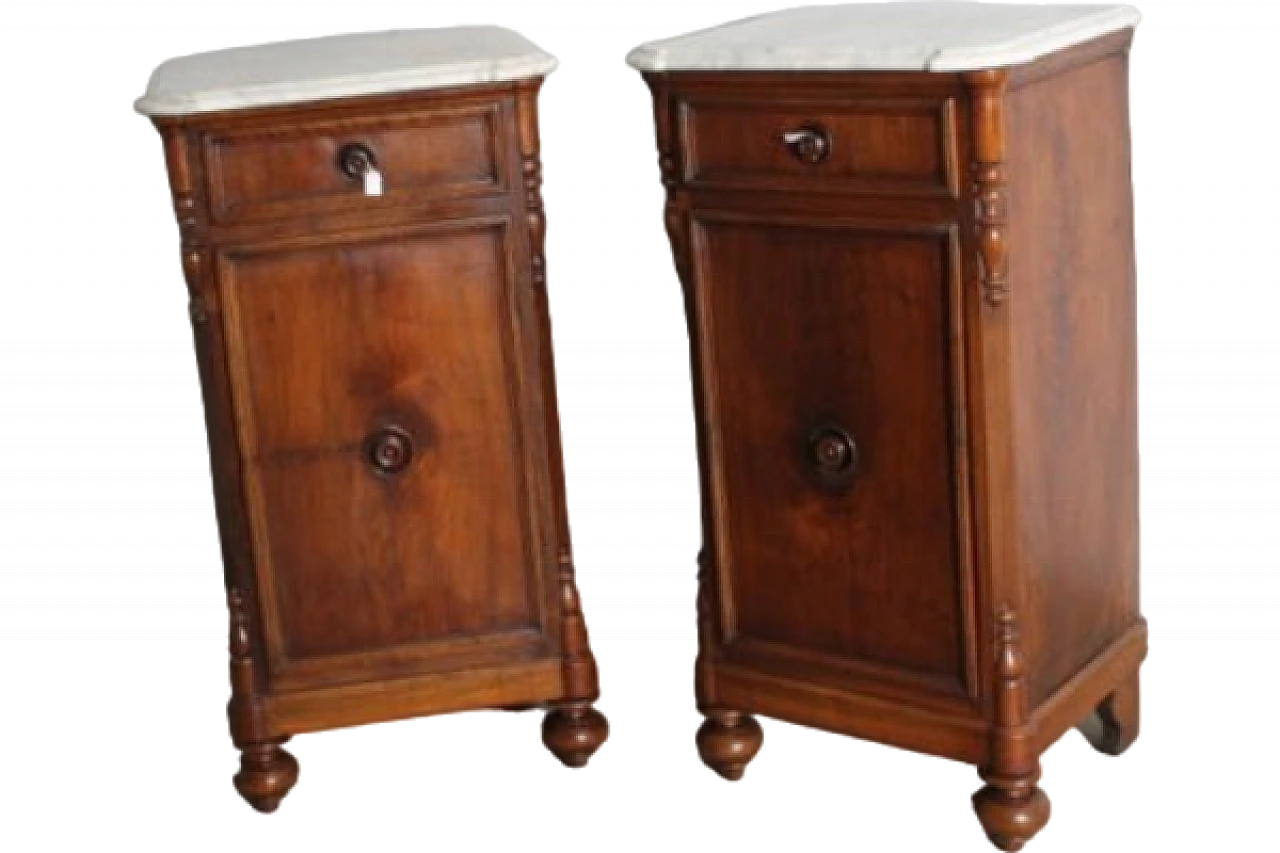 Pair of Louis Philippe bedside tables in walnut & marble, 1870 18