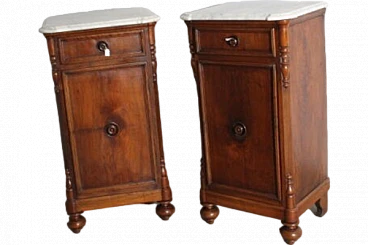 Pair of Louis Philippe bedside tables in walnut & marble, 1870