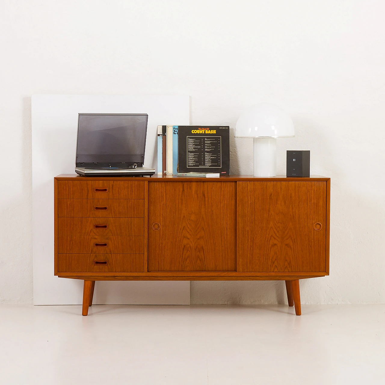 Danish teak sideboard with 5 drawers and sliding doors, 1960s 1