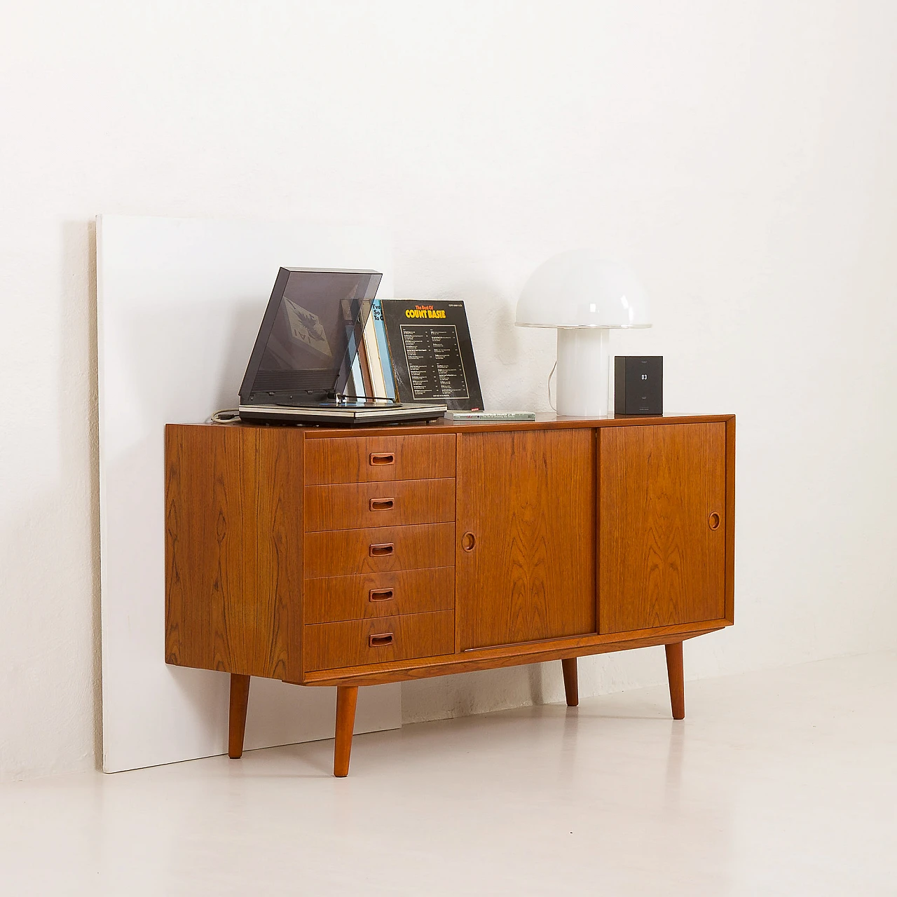 Danish teak sideboard with 5 drawers and sliding doors, 1960s 2