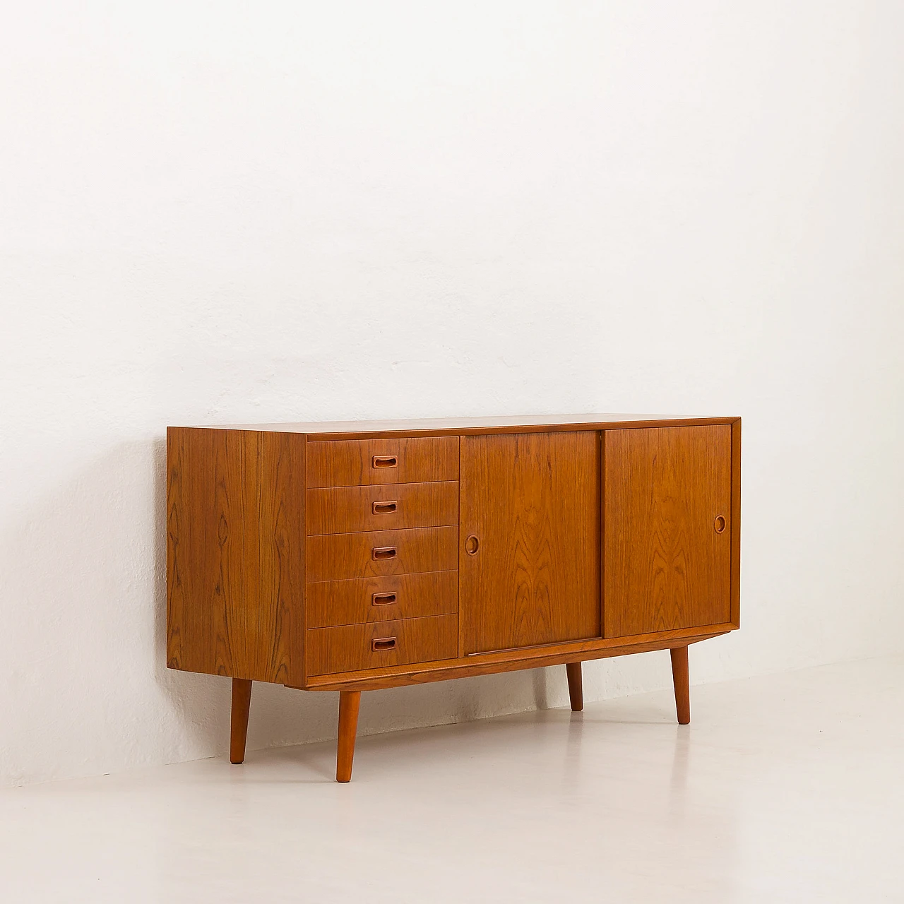 Danish teak sideboard with 5 drawers and sliding doors, 1960s 3