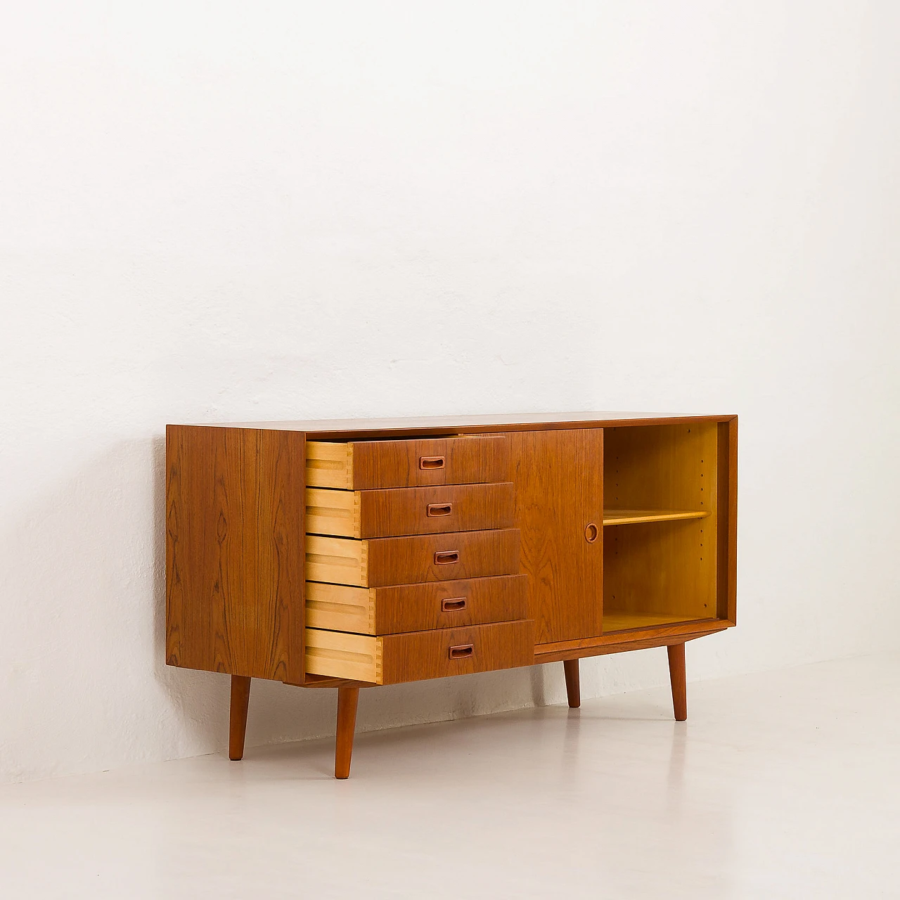 Danish teak sideboard with 5 drawers and sliding doors, 1960s 4