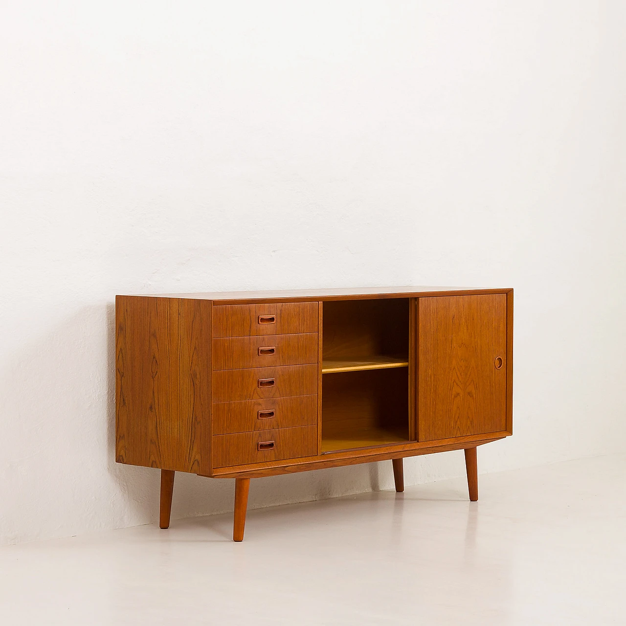 Danish teak sideboard with 5 drawers and sliding doors, 1960s 5