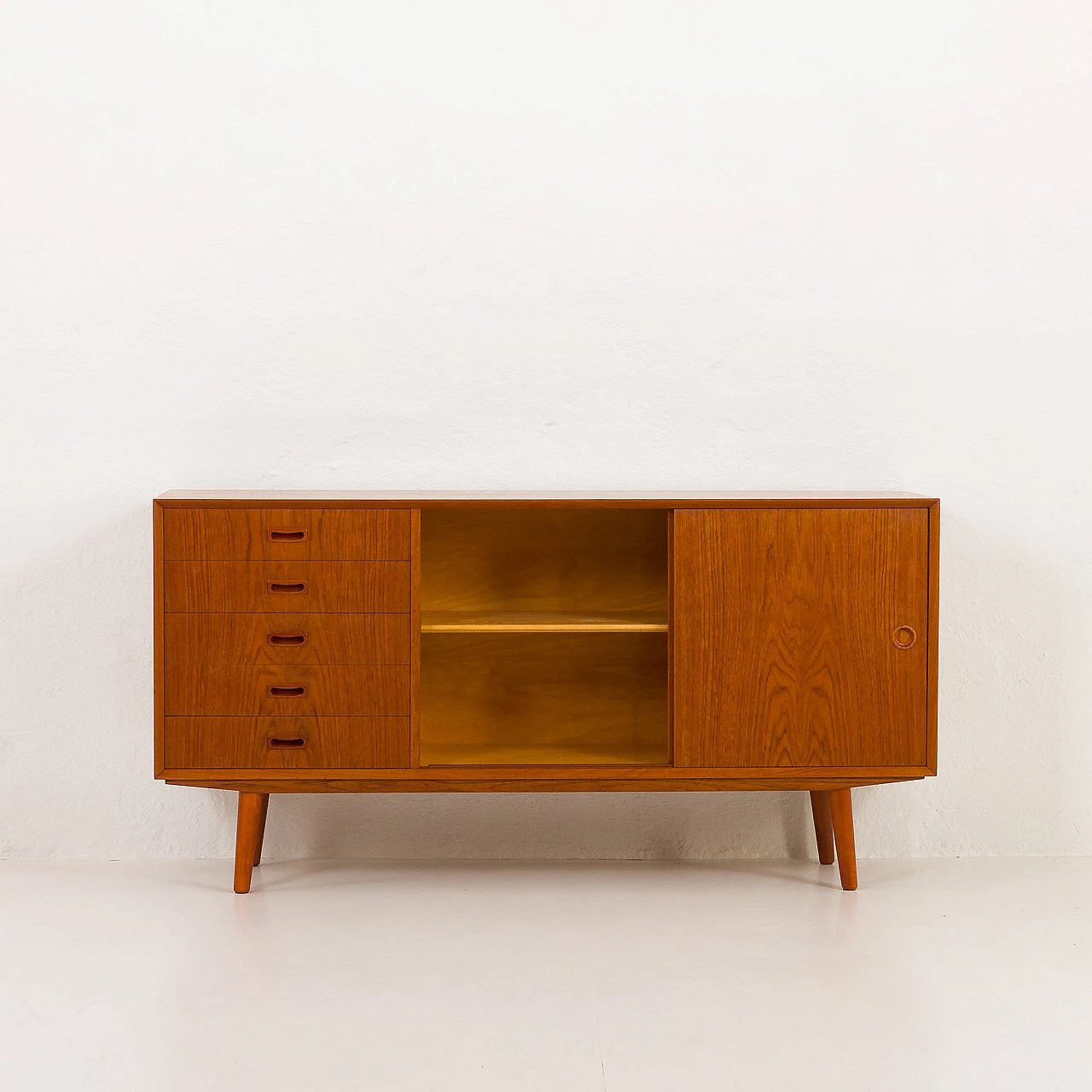 Danish teak sideboard with 5 drawers and sliding doors, 1960s 6