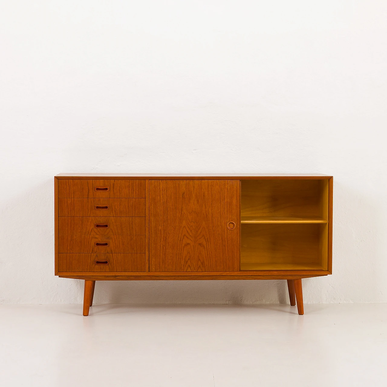 Danish teak sideboard with 5 drawers and sliding doors, 1960s 7