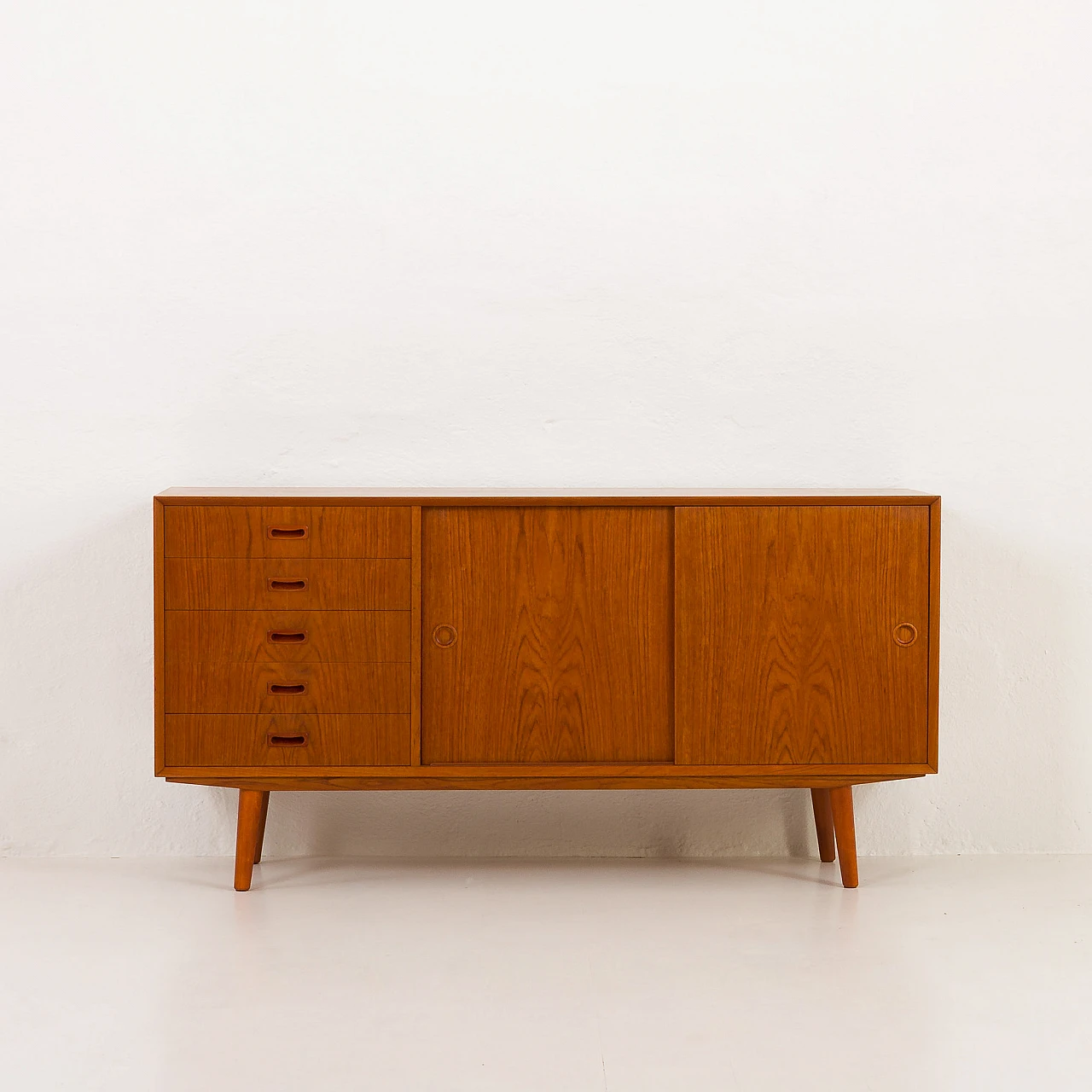 Danish teak sideboard with 5 drawers and sliding doors, 1960s 8