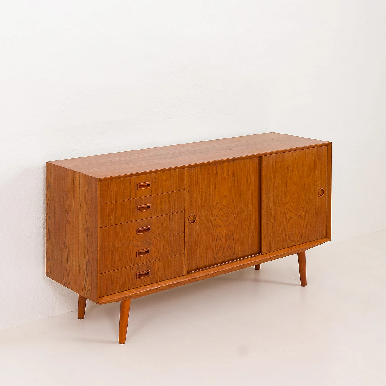 Danish teak sideboard with 5 drawers and sliding doors, 1960s 9