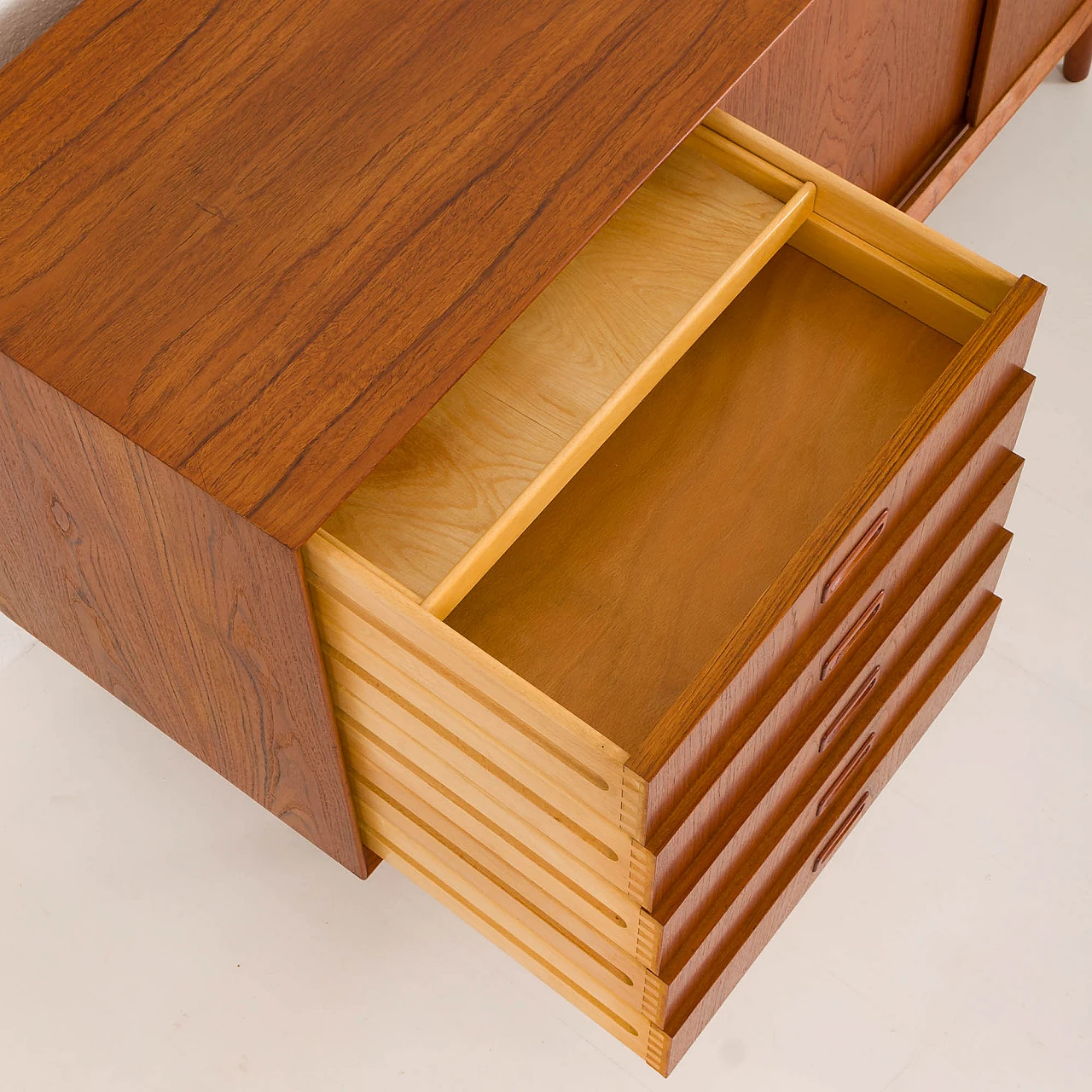 Danish teak sideboard with 5 drawers and sliding doors, 1960s 11