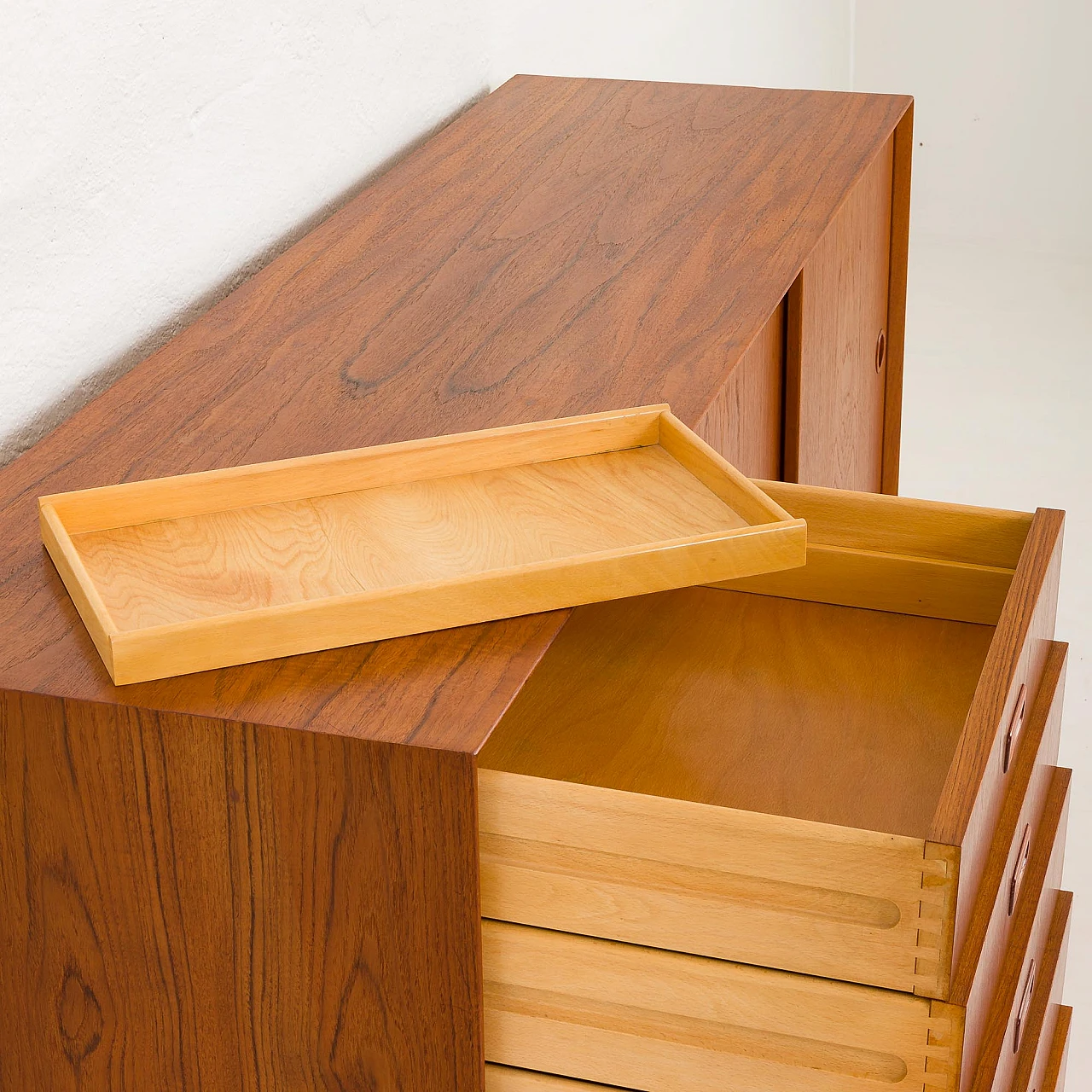 Danish teak sideboard with 5 drawers and sliding doors, 1960s 12