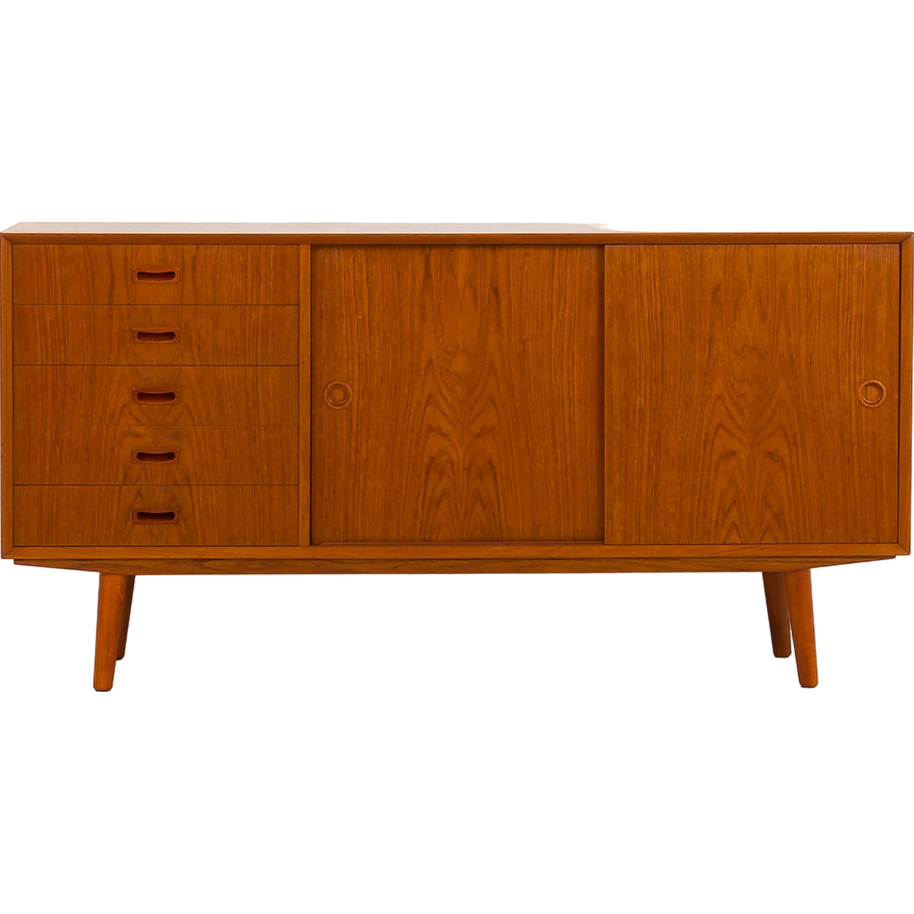 Danish teak sideboard with 5 drawers and sliding doors, 1960s 16