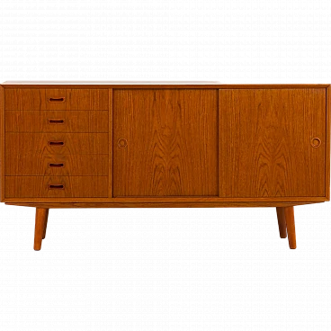 Danish teak sideboard with 5 drawers and sliding doors, 1960s