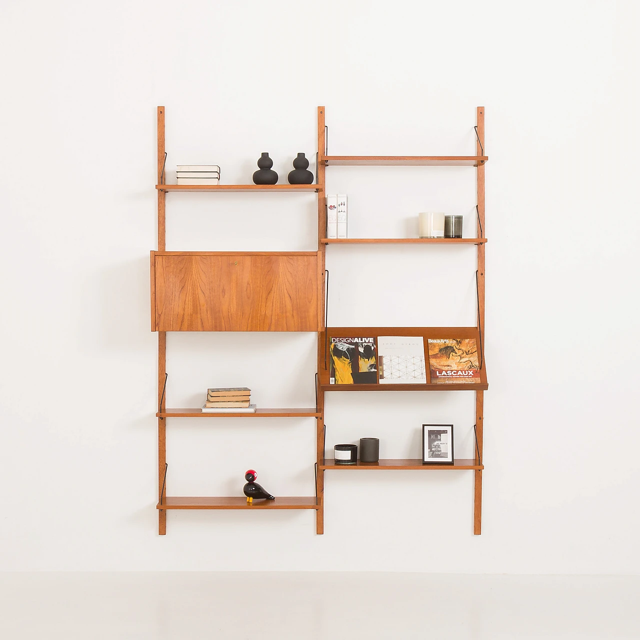 Upcycled teak wall unit with flap desk in P. Cadovius style, 1960s 1