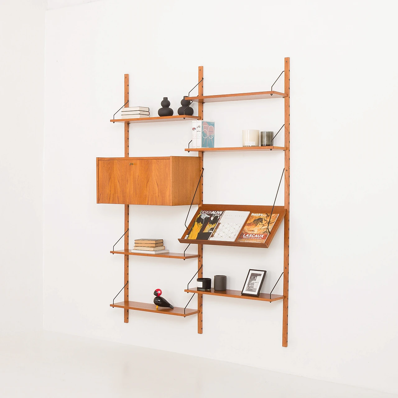 Upcycled teak wall unit with flap desk in P. Cadovius style, 1960s 2