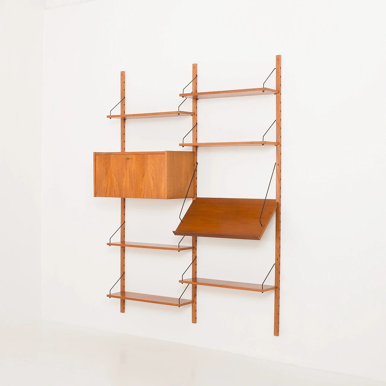 Upcycled teak wall unit with flap desk in P. Cadovius style, 1960s 3