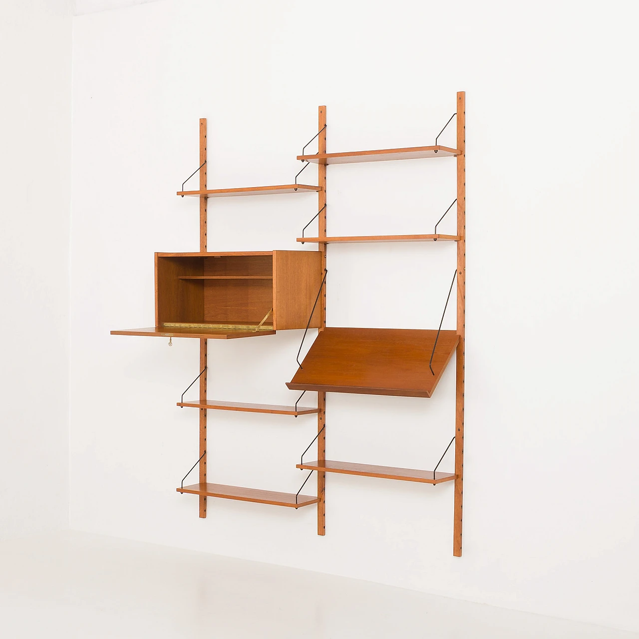 Upcycled teak wall unit with flap desk in P. Cadovius style, 1960s 4