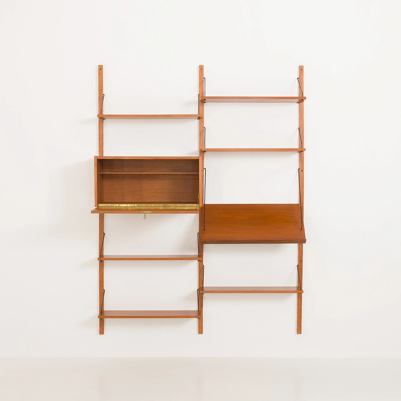 Upcycled teak wall unit with flap desk in P. Cadovius style, 1960s 5