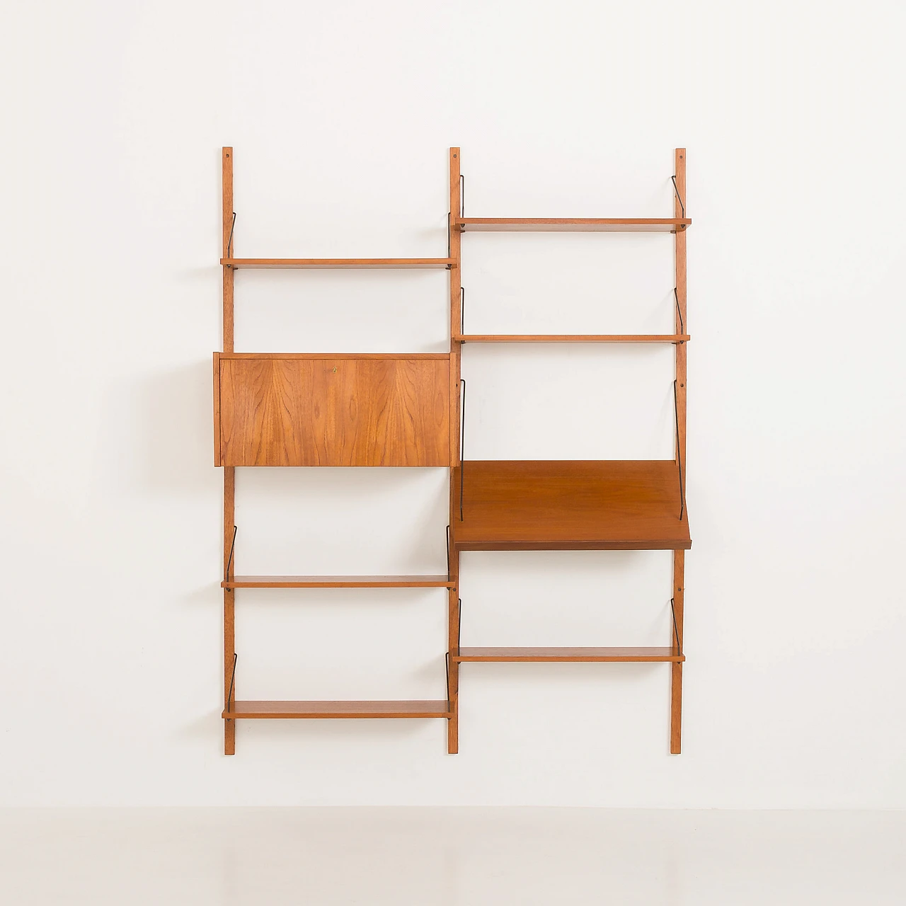 Upcycled teak wall unit with flap desk in P. Cadovius style, 1960s 6