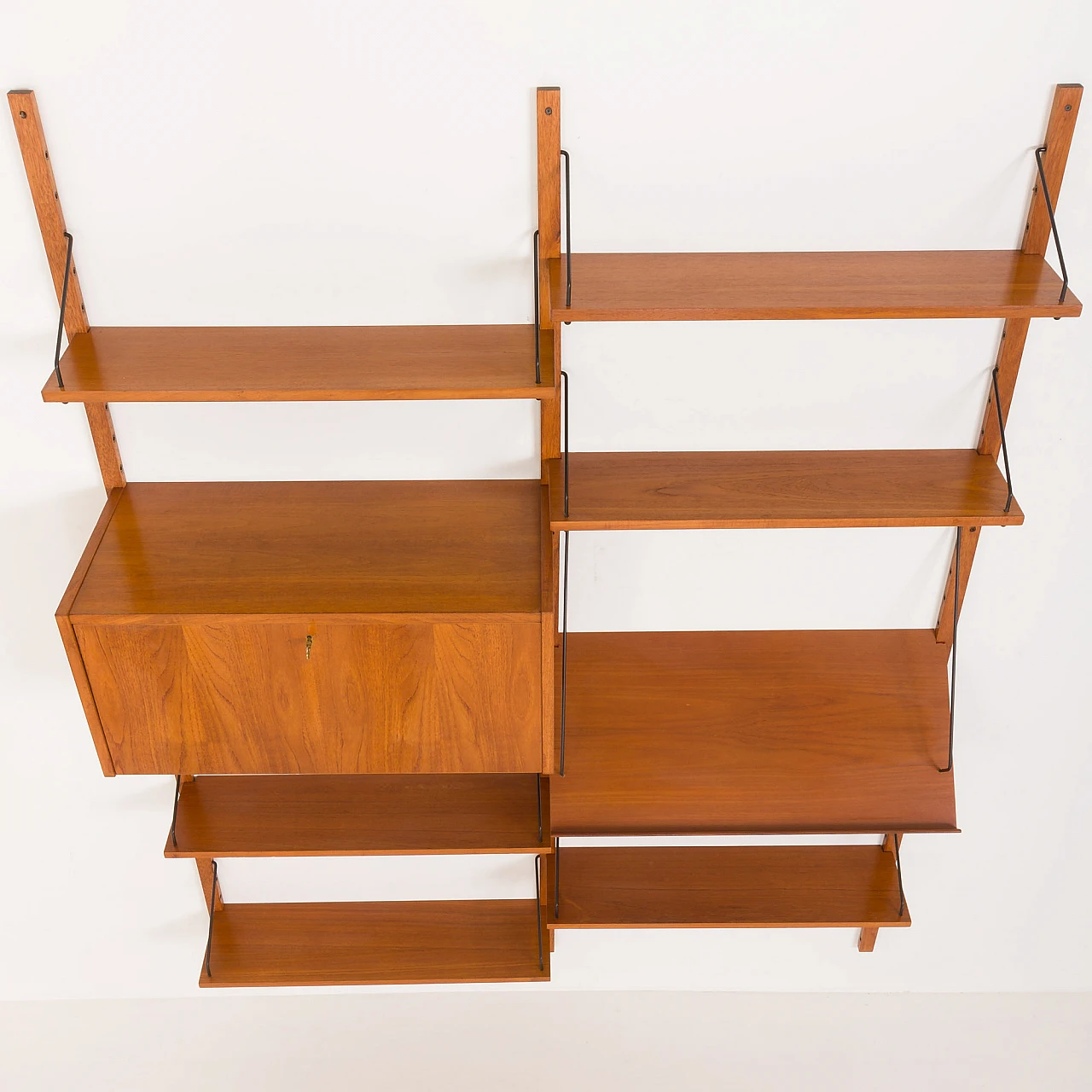 Upcycled teak wall unit with flap desk in P. Cadovius style, 1960s 7