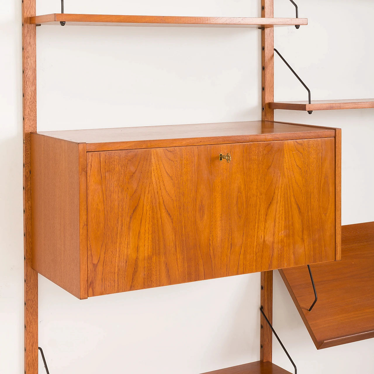 Upcycled teak wall unit with flap desk in P. Cadovius style, 1960s 13