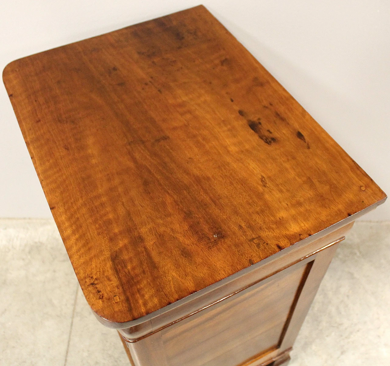 Charles X bedside table in walnut with drawer & door, 19th century 4