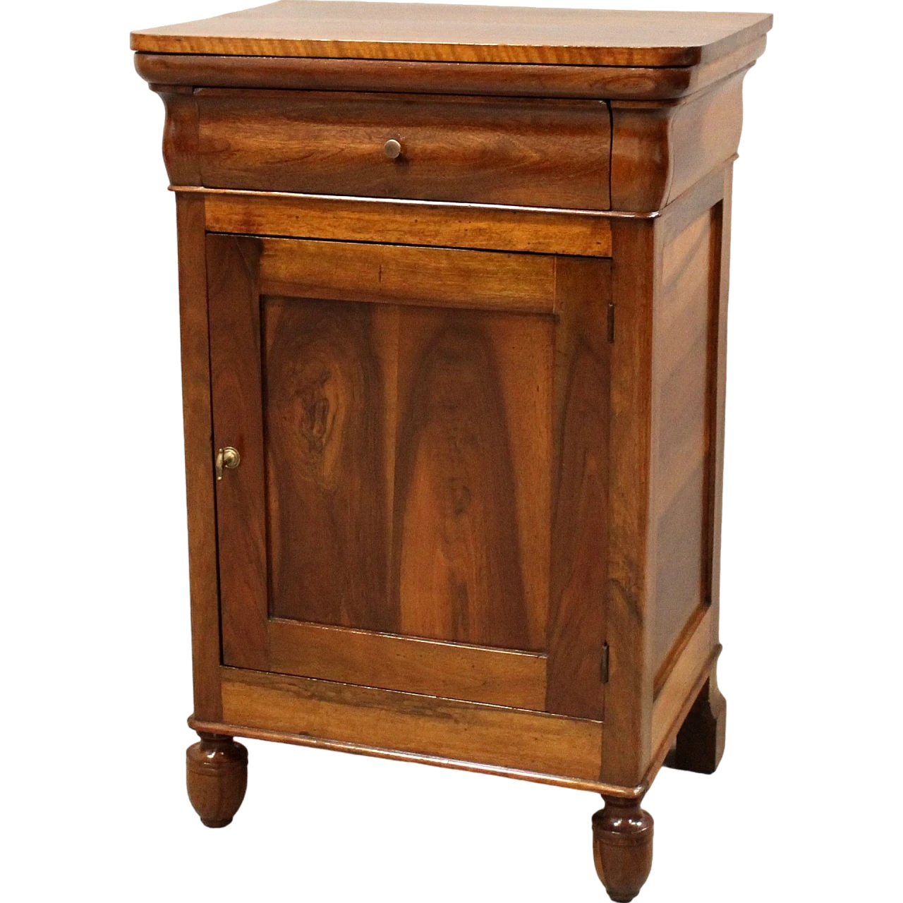 Charles X bedside table in walnut with drawer & door, 19th century 10