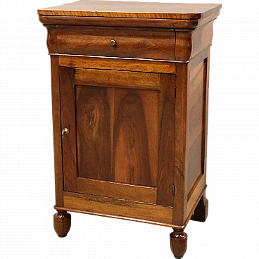 Charles X bedside table in walnut with drawer & door, 19th century