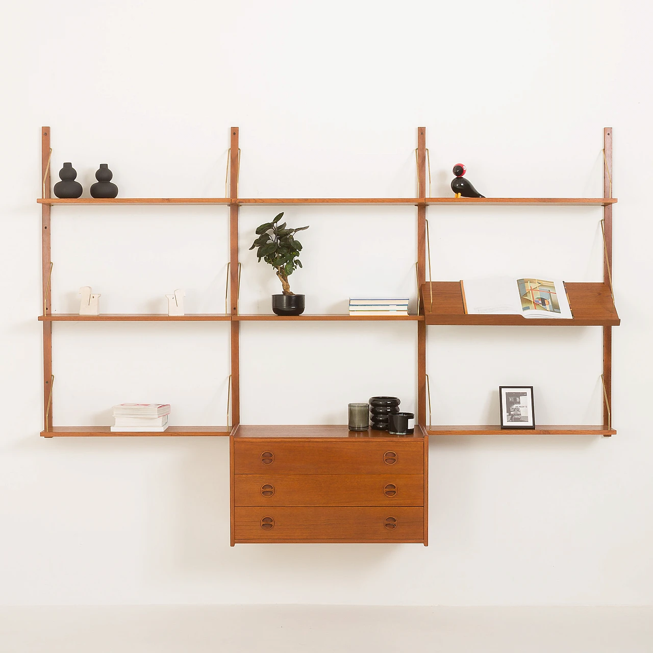 Scandinavian teak wall unit with drawers in P. Cadovius style, 1960s 1