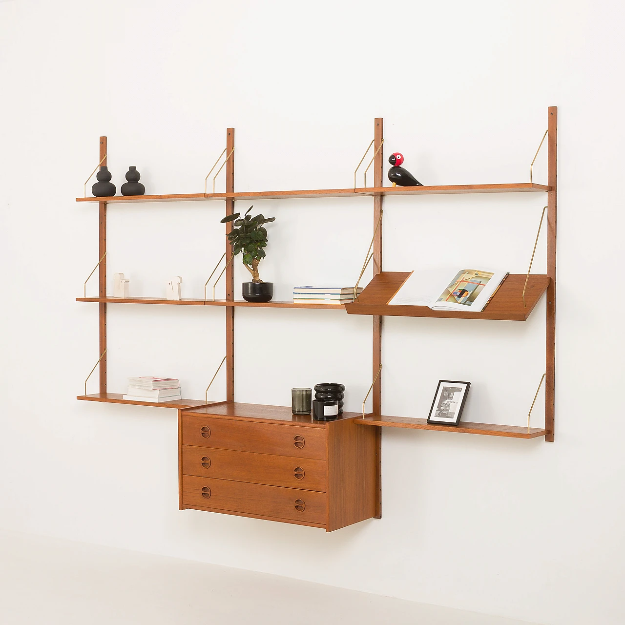 Scandinavian teak wall unit with drawers in P. Cadovius style, 1960s 2