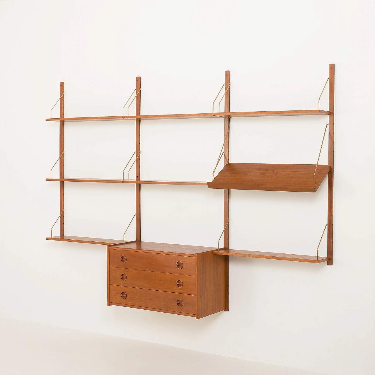 Scandinavian teak wall unit with drawers in P. Cadovius style, 1960s 3