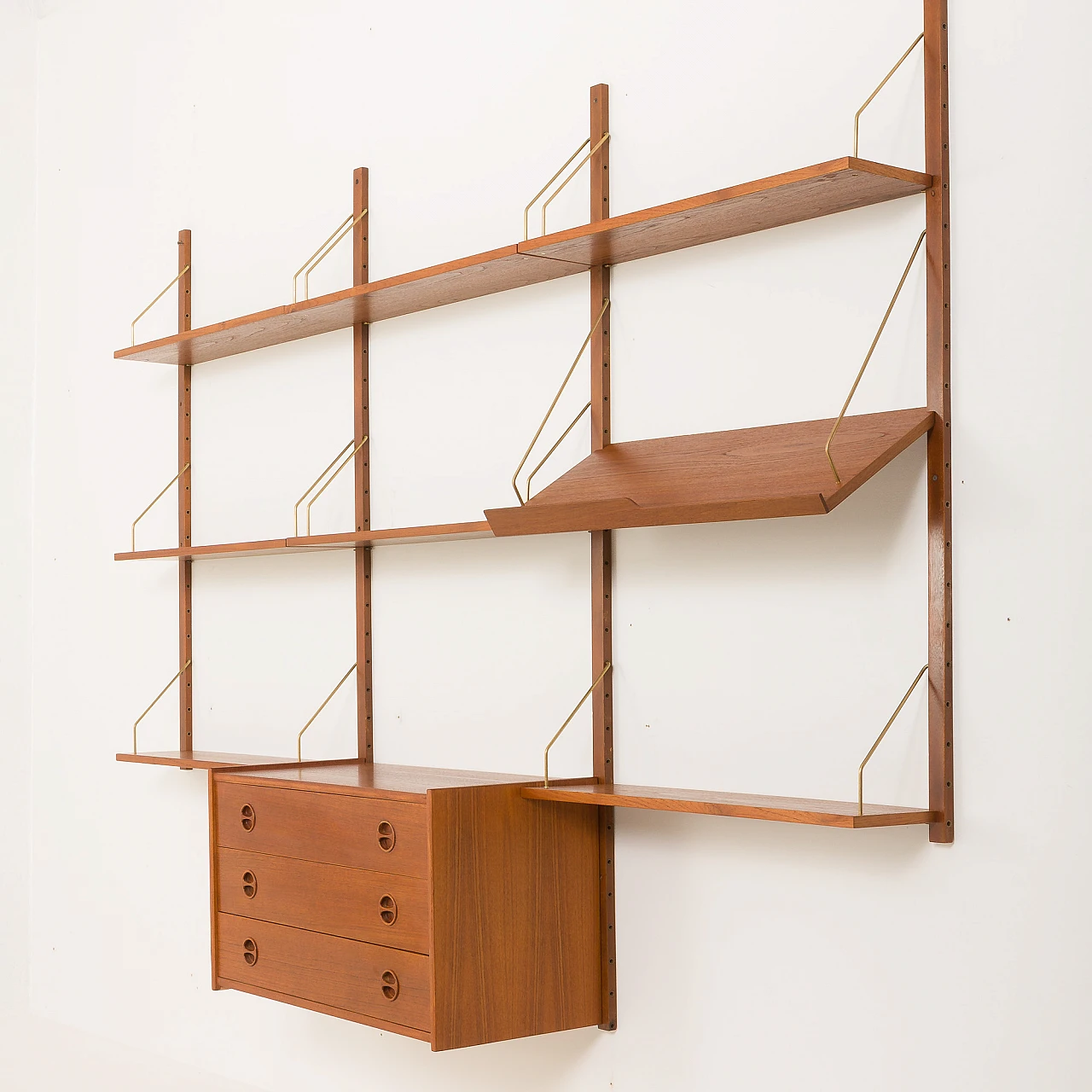 Scandinavian teak wall unit with drawers in P. Cadovius style, 1960s 13