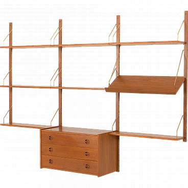 Scandinavian teak wall unit with drawers in P. Cadovius style, 1960s