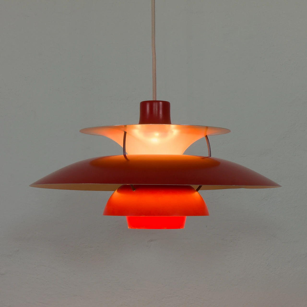 Red PH 5 ceiling lamp by P. Henningsen for P. Poulsen, 1970s 9