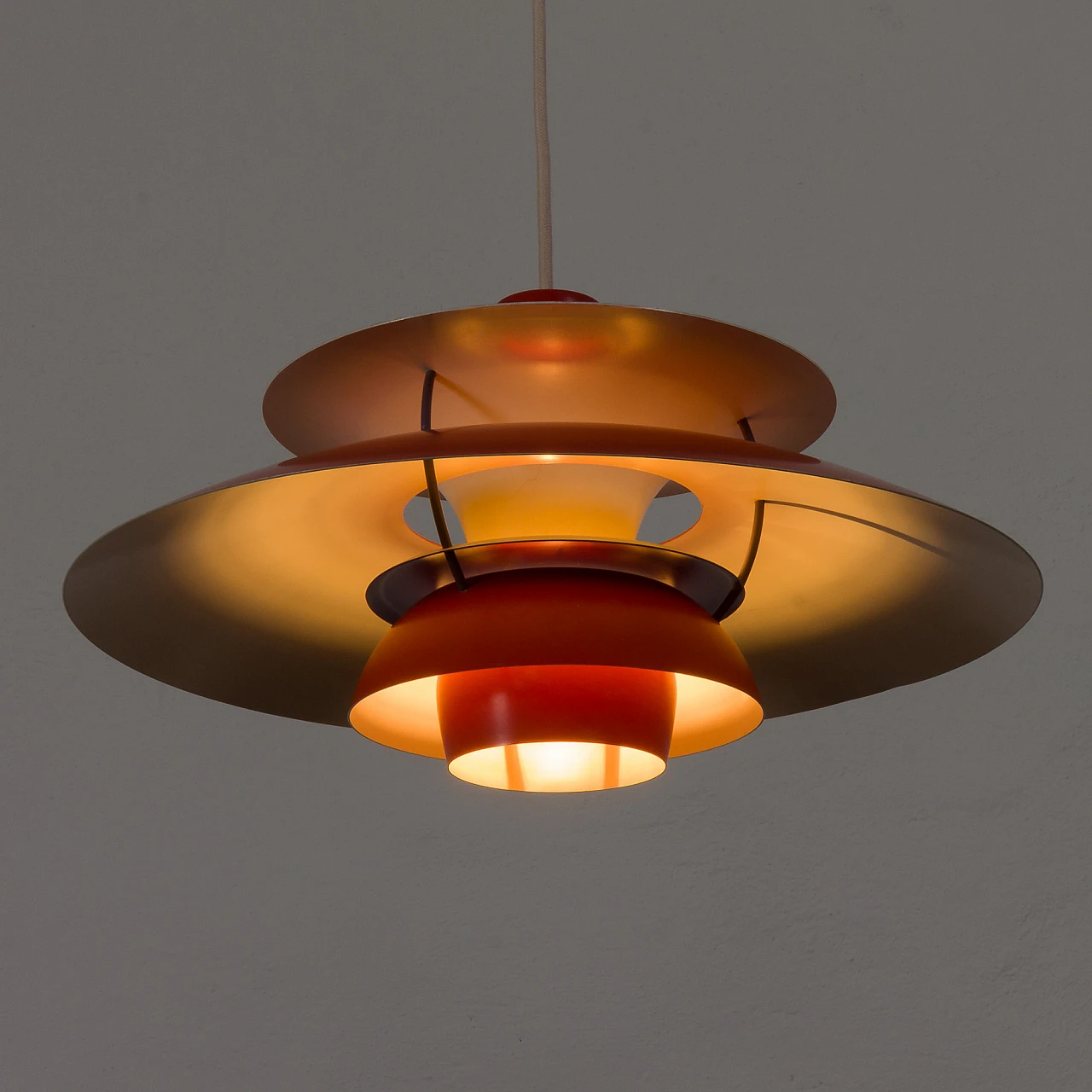 Red PH 5 ceiling lamp by P. Henningsen for P. Poulsen, 1970s 10