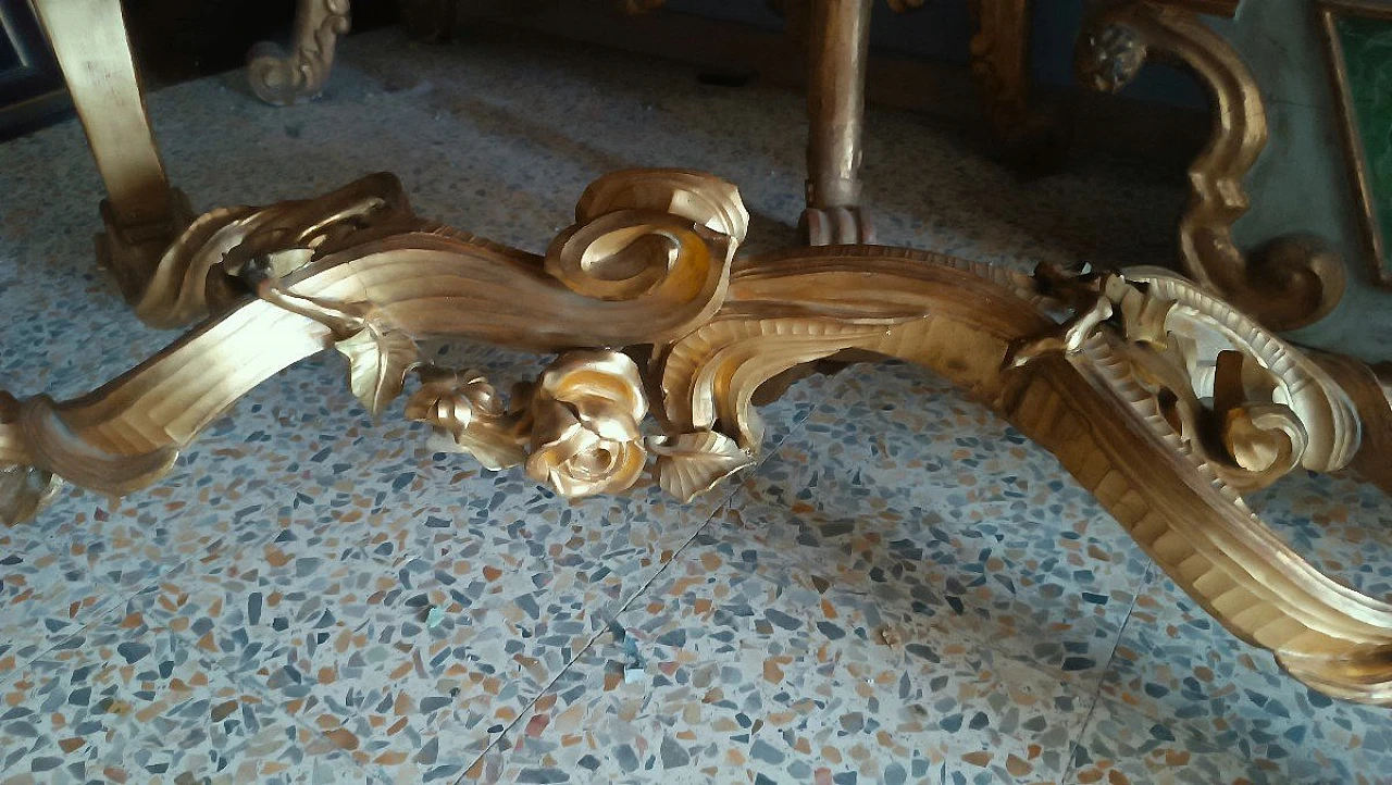 Coffee table in gilded & carved wood with fabric top, 19th century 7