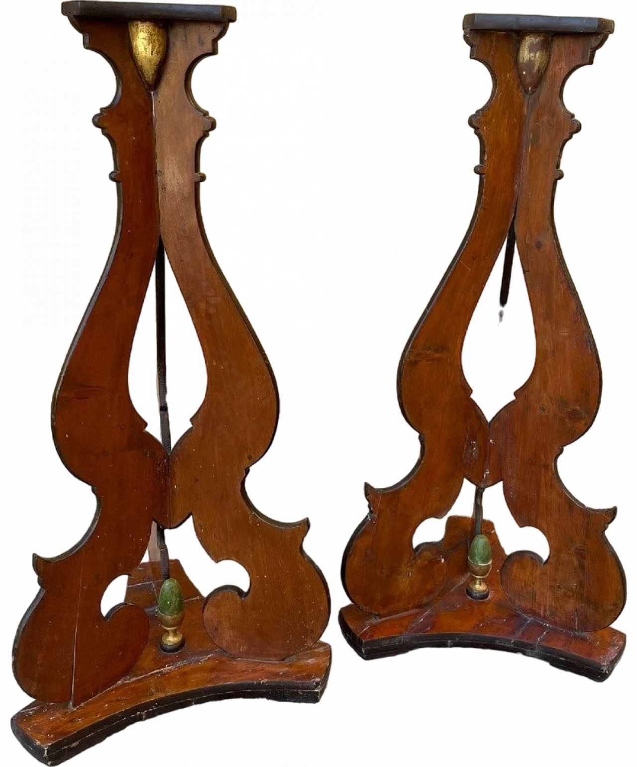 Pair of tripods in laquered wood with golden details, 18th century 10