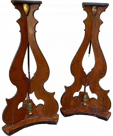 Pair of tripods in laquered wood with golden details, 18th century