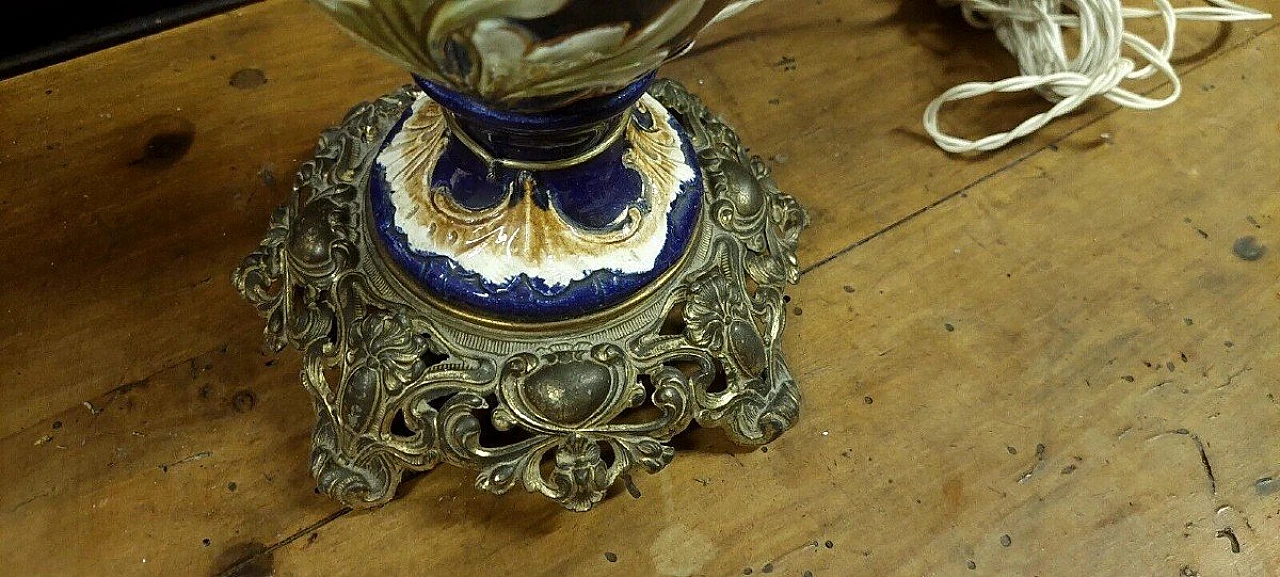 Art Nouveau table lamp in bronze, glass & ceramic, 19th century 3