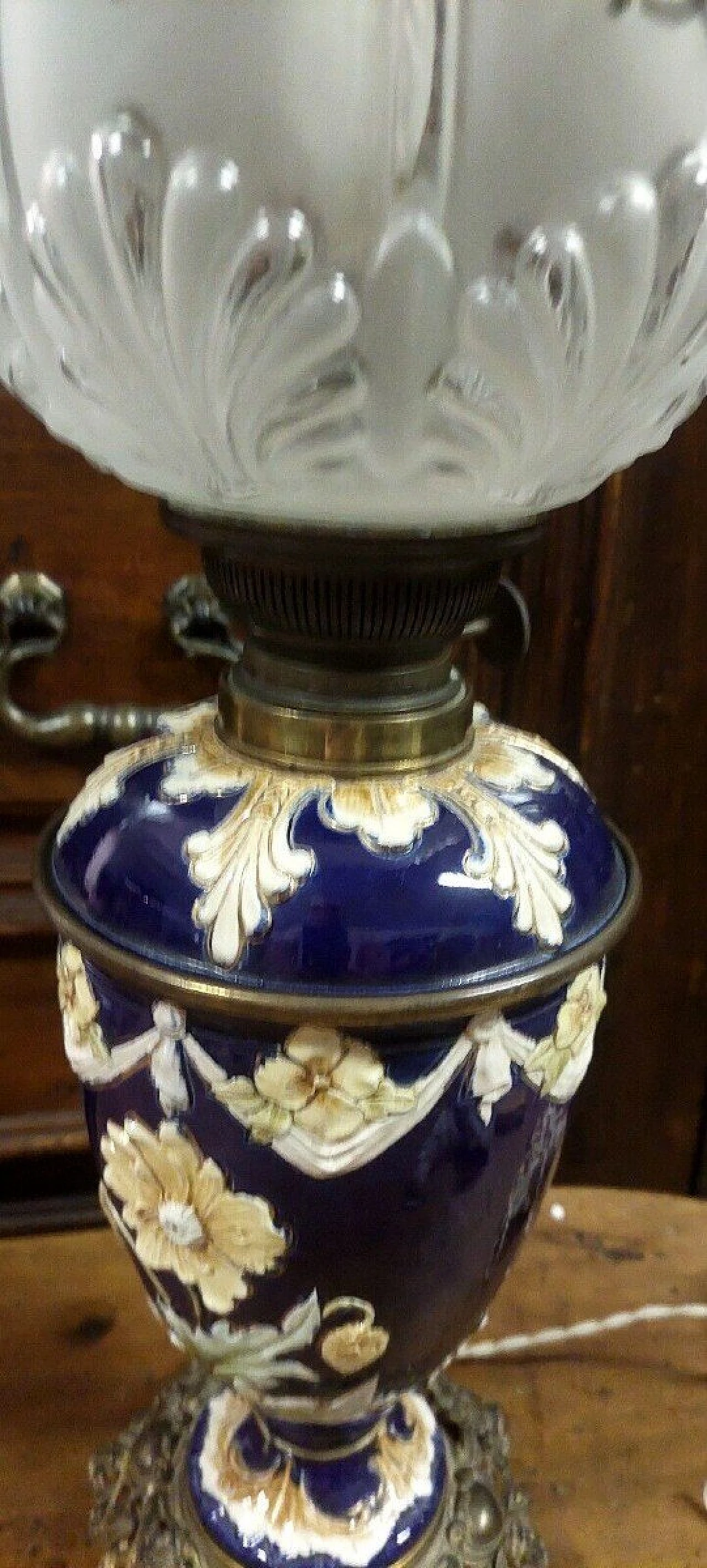 Art Nouveau table lamp in bronze, glass & ceramic, 19th century 6