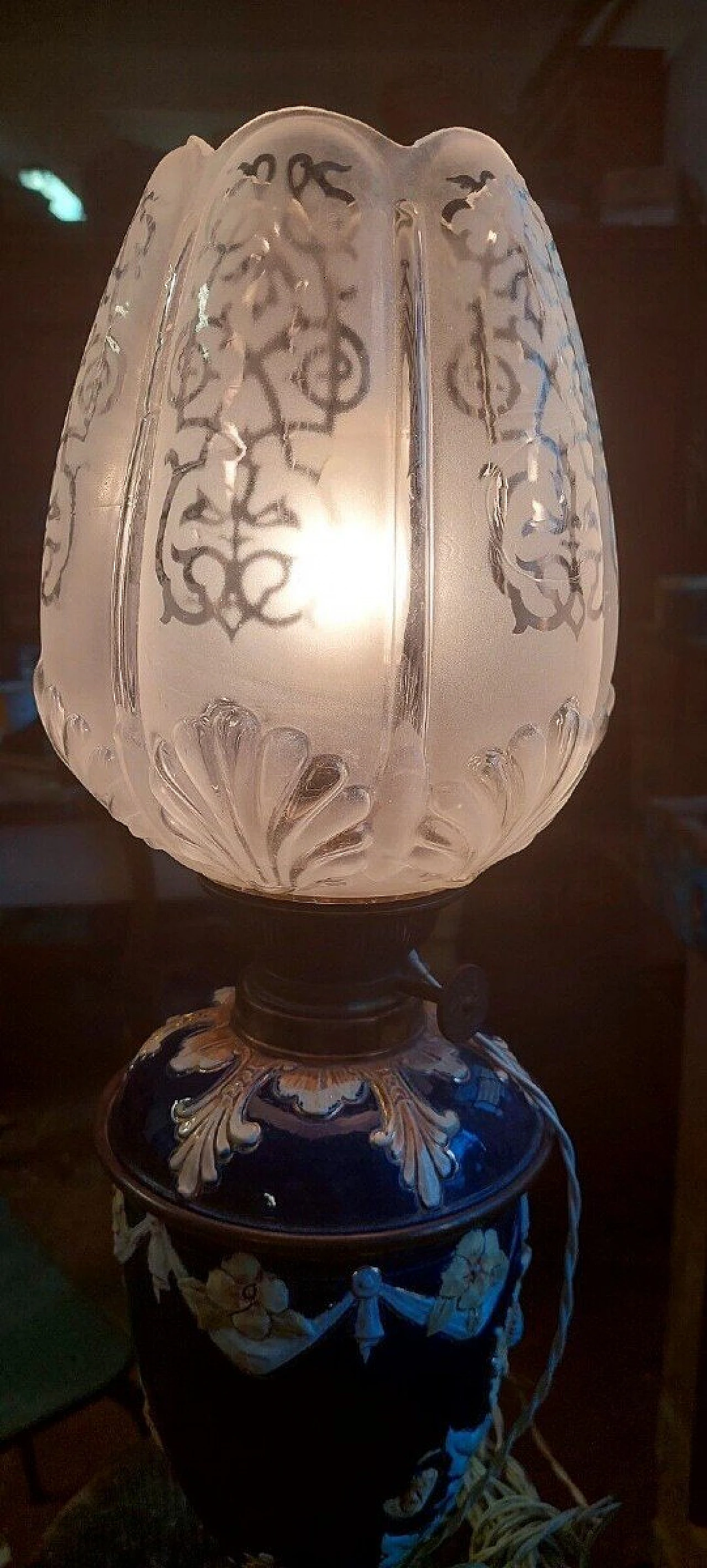 Art Nouveau table lamp in bronze, glass & ceramic, 19th century 8