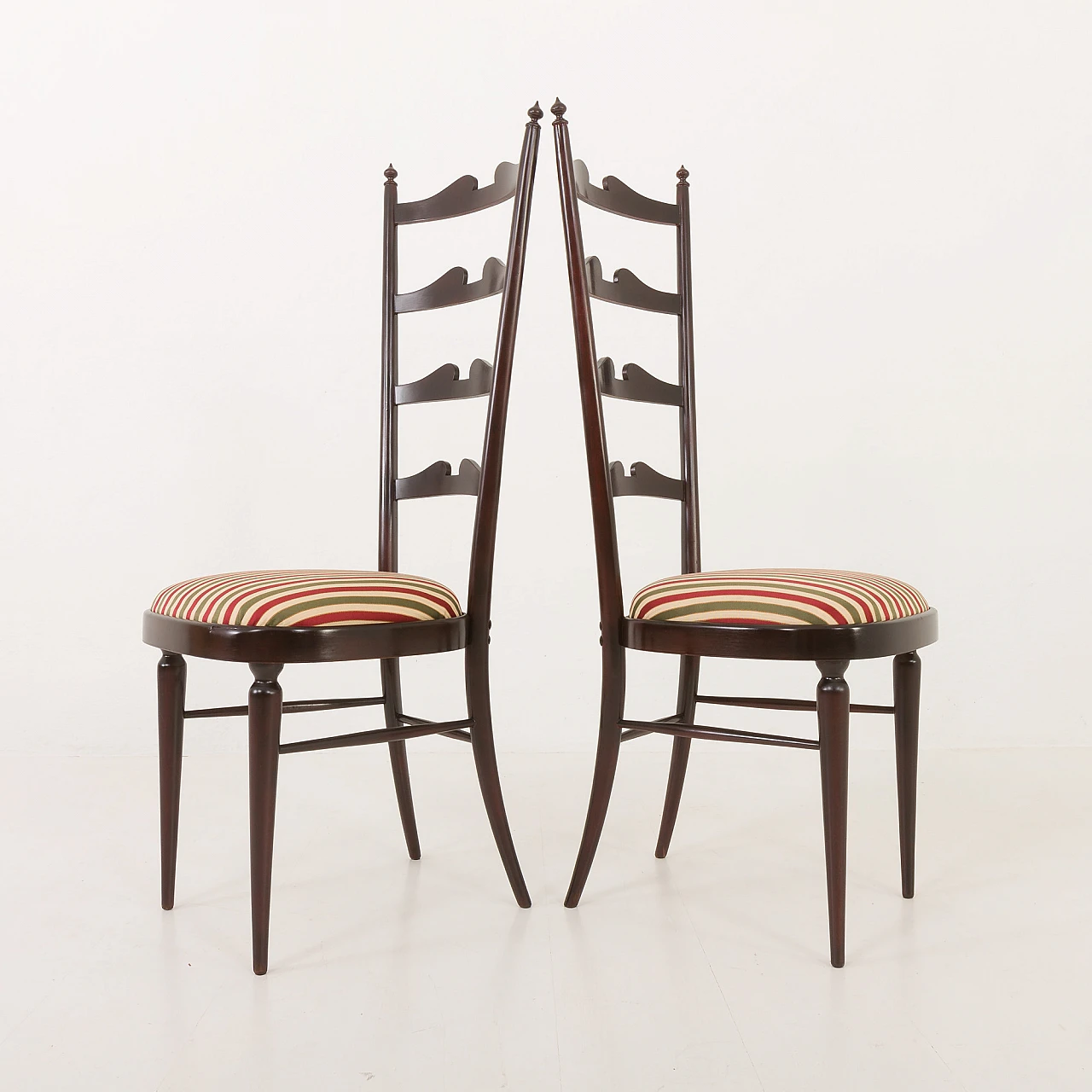 Pair of high back Chiavarine chairs attributed to P. Buffa, 1970s 9