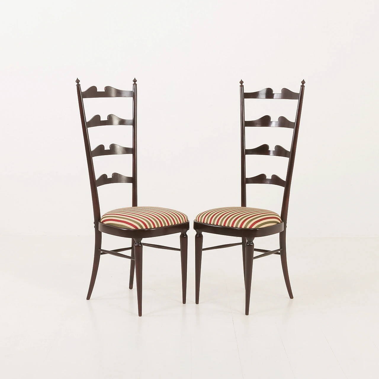 Pair of high back Chiavarine chairs attributed to P. Buffa, 1970s 15