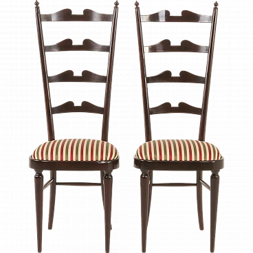 Pair of high back Chiavarine chairs attributed to P. Buffa, 1970s