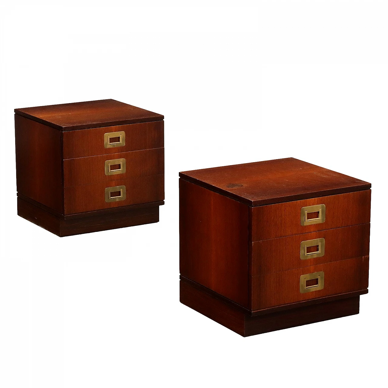 Pair of wooden and brass bedside tables by Ico Parisi, 1960s 1