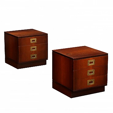 Pair of wooden and brass bedside tables by Ico Parisi, 1960s