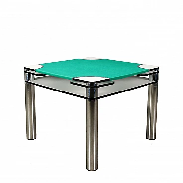 Poker table in metal & green velvet by J. Colombo for Zanotta, 1970s